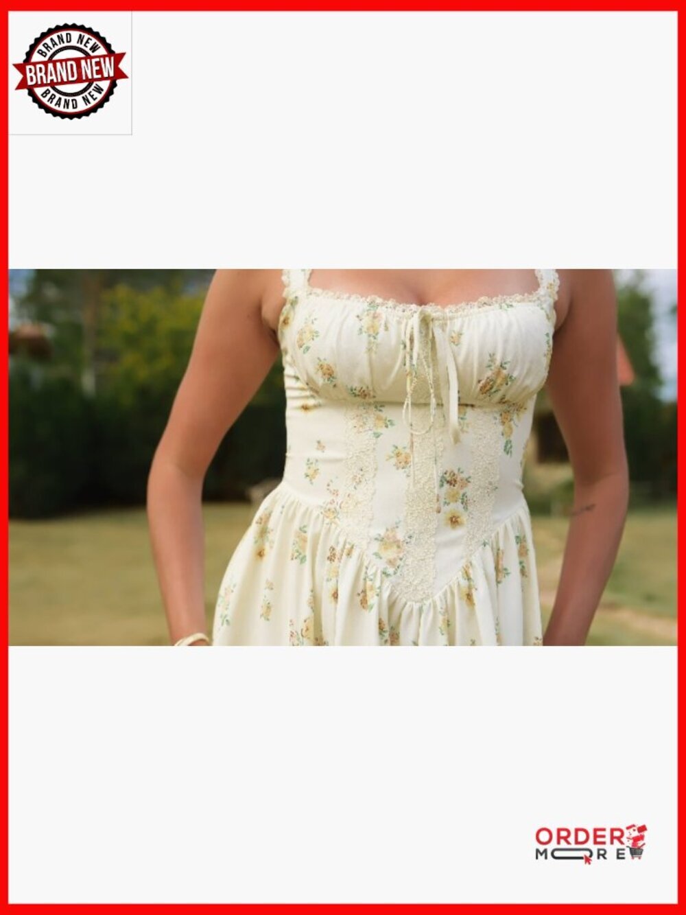 Floral Mini Dress Square Neck Tie Front Lace Ruched Backless Party - Picture 6 of 7